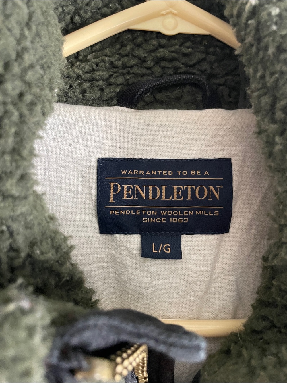 Men's Olive Green Sherpa Zip-Up Jacket - Picture 3 of 4